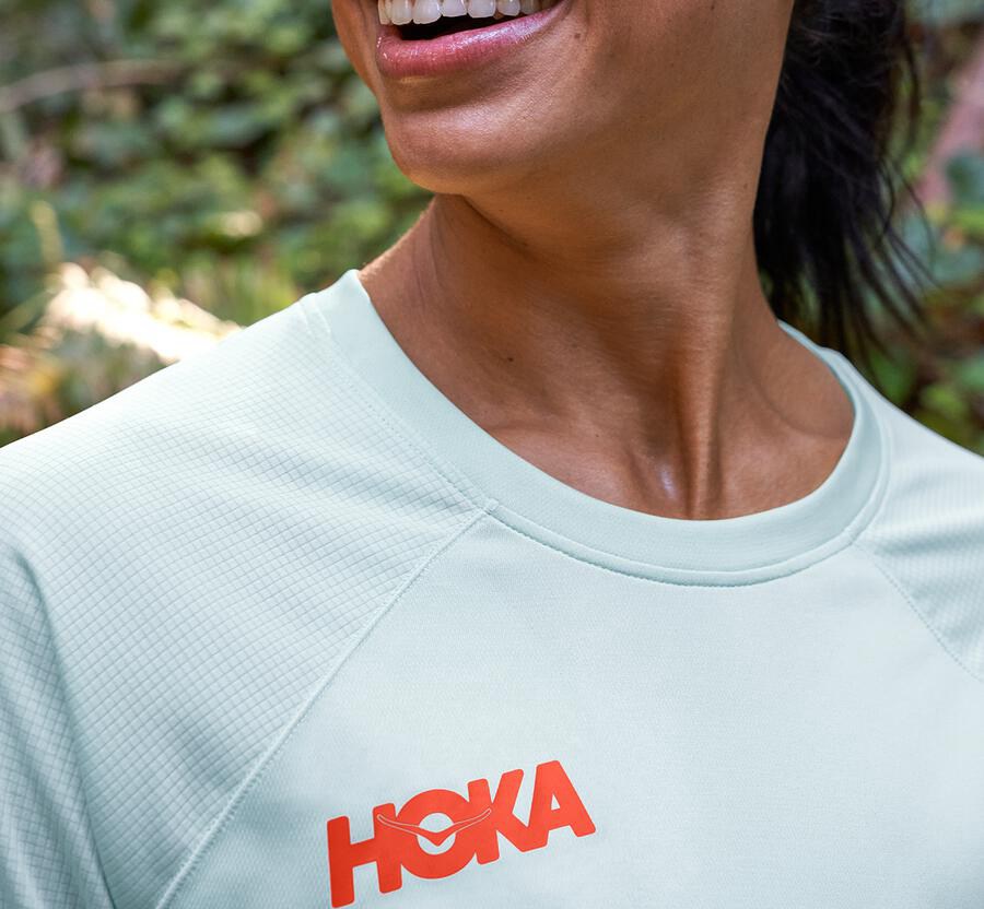 Hoka One One Top Damske Modre - Performance Dlho Sleeve - 54108-RNMJ